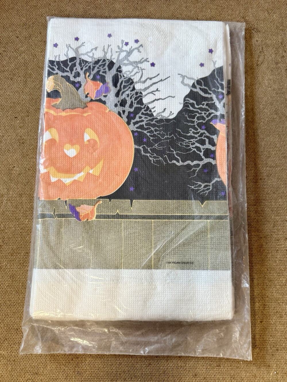 Halloween Party Paper Table Cover Carved Pumpkin Dead Trees Fall Leaves CA Reed